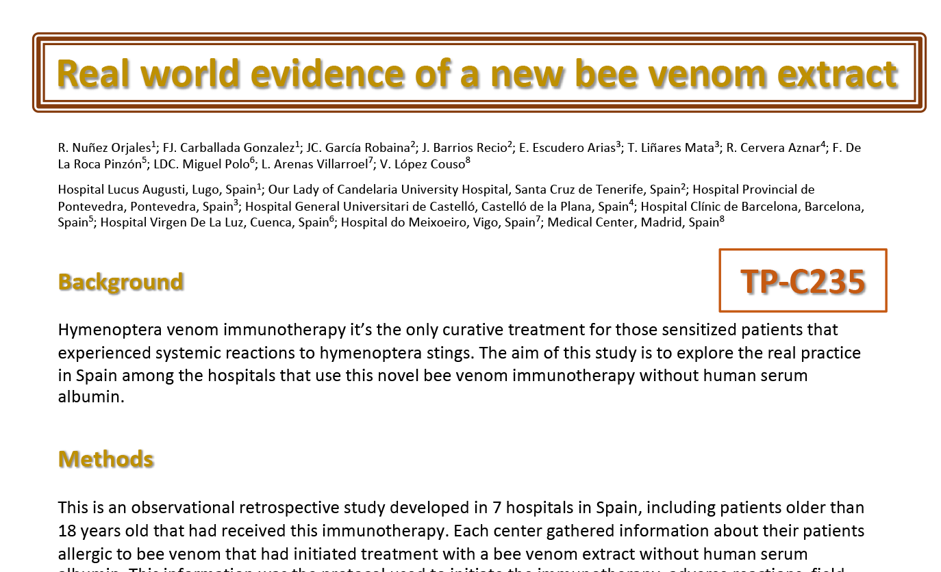 Real world evidence of a new bee venom extract